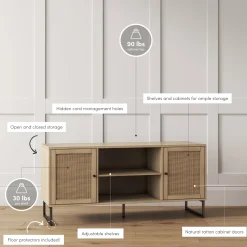 Rattan & Wood 2-Door TV Cabinet Light Oak
