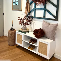 Rattan & Wood 2-Door TV Cabinet White