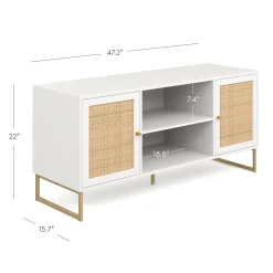 Rattan & Wood 2-Door TV Cabinet White
