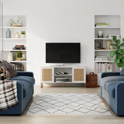 Rattan & Wood 2-Door TV Cabinet White
