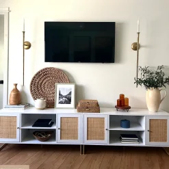 Rattan & Wood 2-Door TV Cabinet White