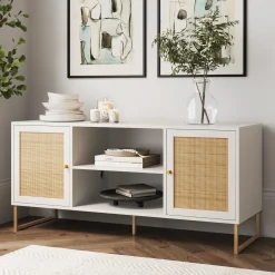 Rattan & Wood 2-Door TV Cabinet White