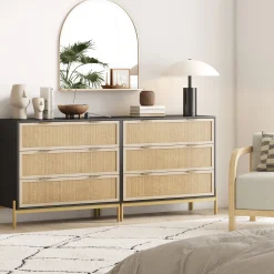 Rattan & Wood 3-Drawer Dresser Black