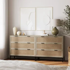 Rattan & Wood 3-Drawer Dresser Light Oak