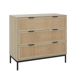 Rattan & Wood 3-Drawer Dresser Light Oak