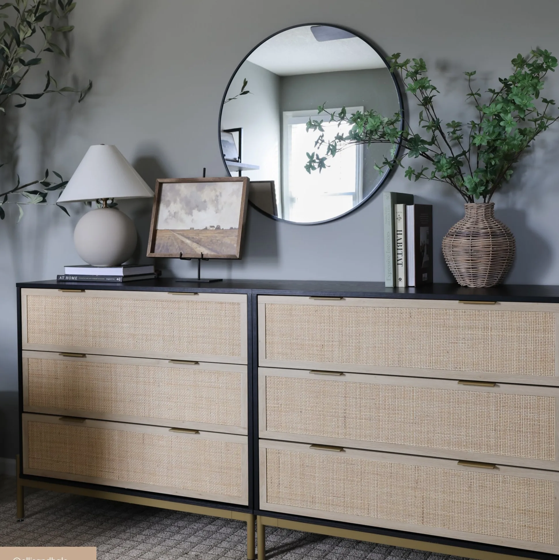 Rattan & Wood 3-Drawer Dressers Black (Set of 2)