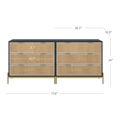 Rattan & Wood 3-Drawer Dressers Black (Set of 2)