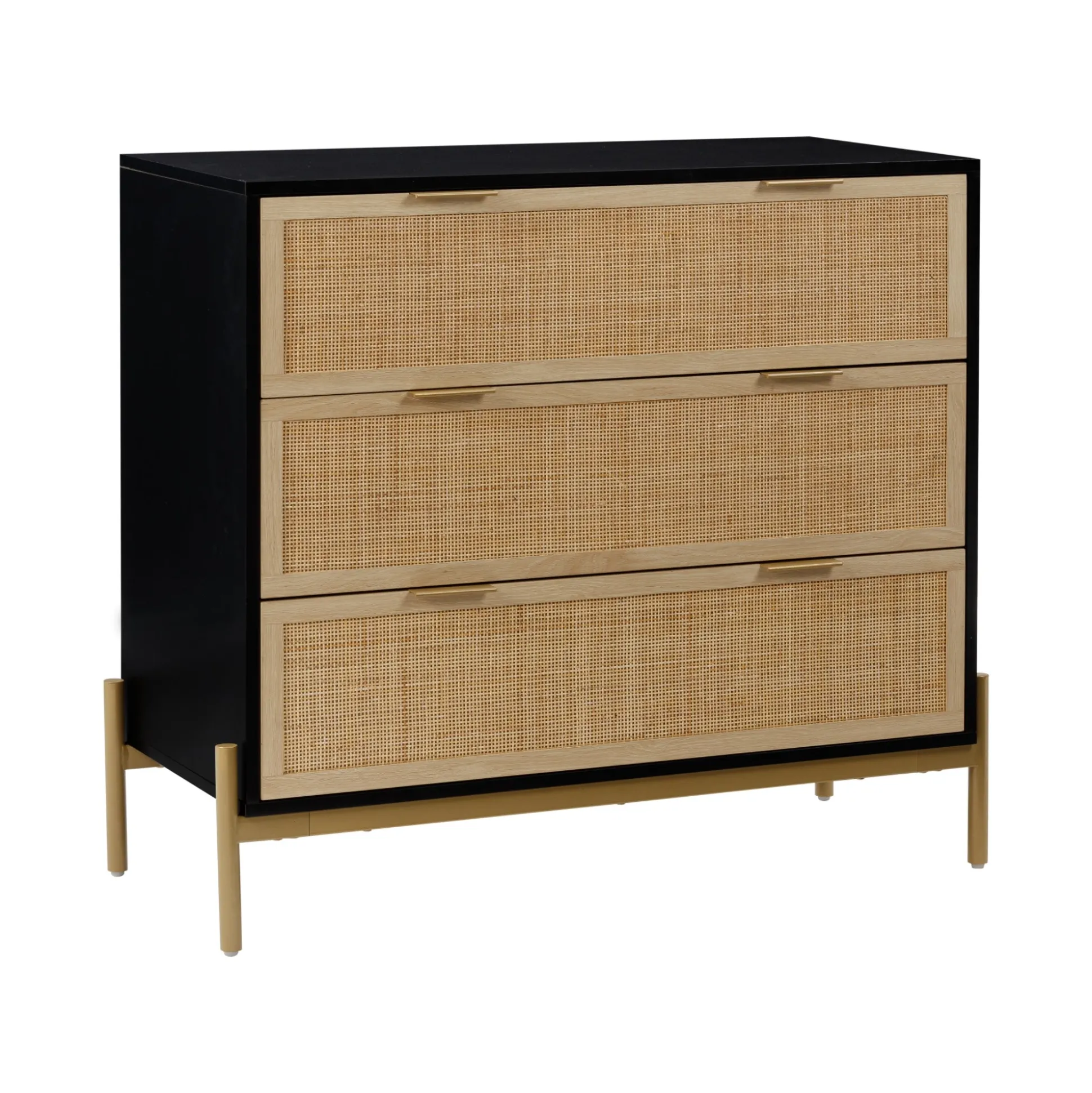 Rattan & Wood 3-Drawer Dressers Black (Set of 2)