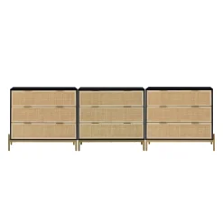 Rattan & Wood 3-Drawer Dressers Black (Set of 3)