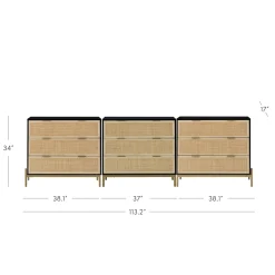 Rattan & Wood 3-Drawer Dressers Black (Set of 3)