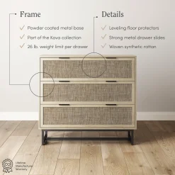 Rattan & Wood 3-Drawer Dressers Light Oak (Set of 2)