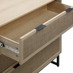 Rattan & Wood 3-Drawer Dressers Light Oak (Set of 2)