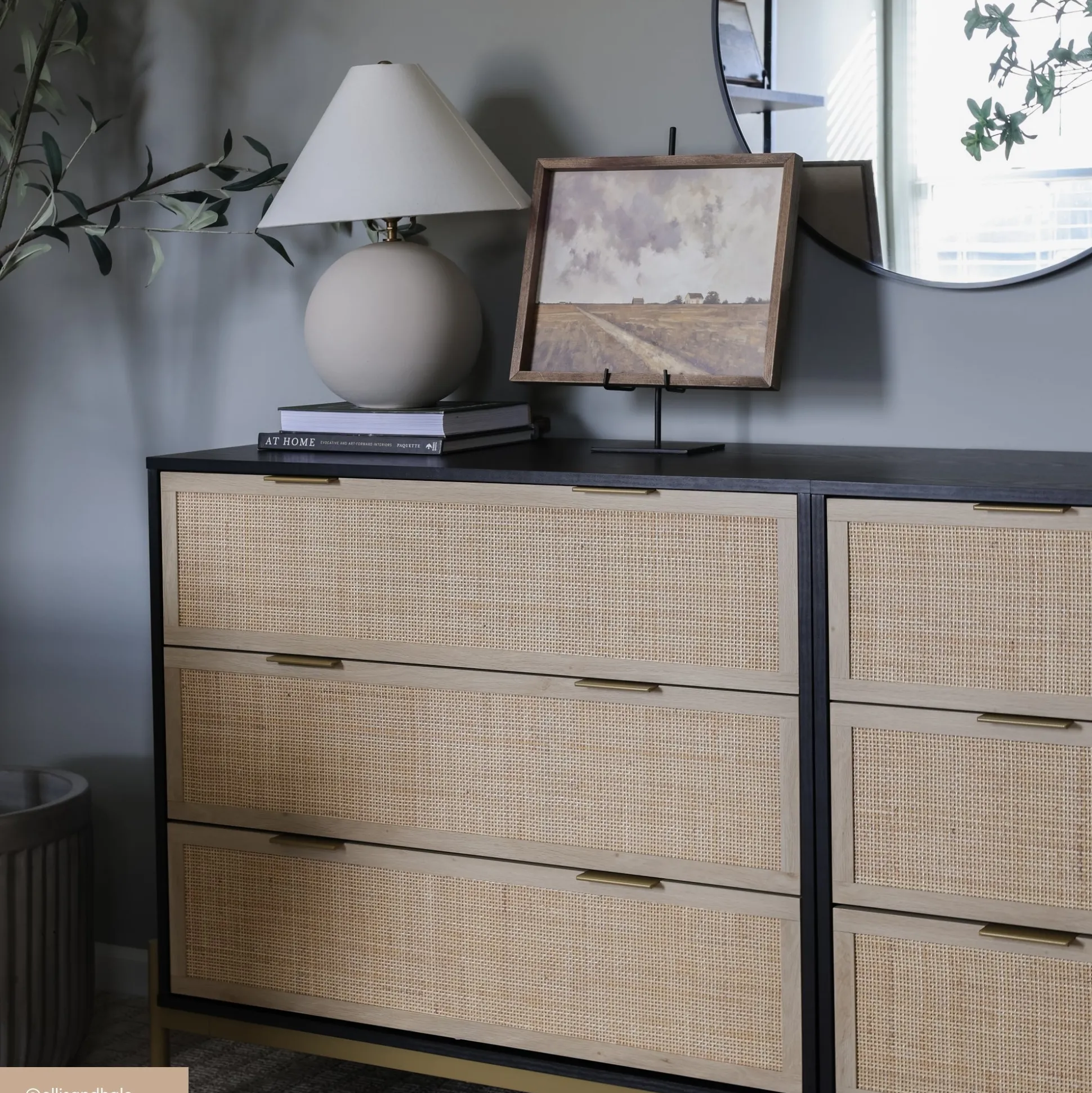 Rattan, Wood & Metal 3-Drawer Dressers Black (Set of 2)