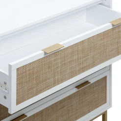 Rattan, Wood & Metal 3-Drawer Dressers White (Set of 2)