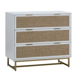 Rattan, Wood & Metal 3-Drawer Dressers White (Set of 2)