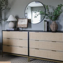 Rattan, Wood & Metal 3-Drawer Dresser Black