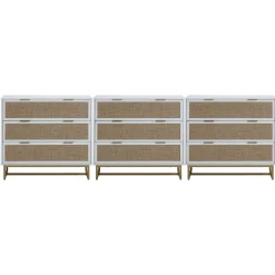 Rattan, Wood & Metal 3-Drawer Dressers White (Set of 3)