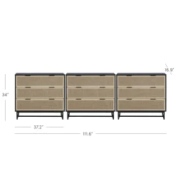 Rattan, Wood & Metal 3-Drawer Dressers Black (Set of 3)