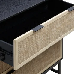 Rattan, Wood & Metal 3-Drawer Dressers Black (Set of 3)