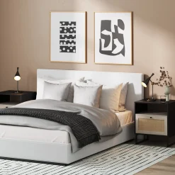 Rattan & Wood Nightstands Black (Set of 2)
