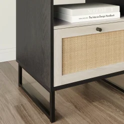 Rattan & Wood Nightstands Black (Set of 2)