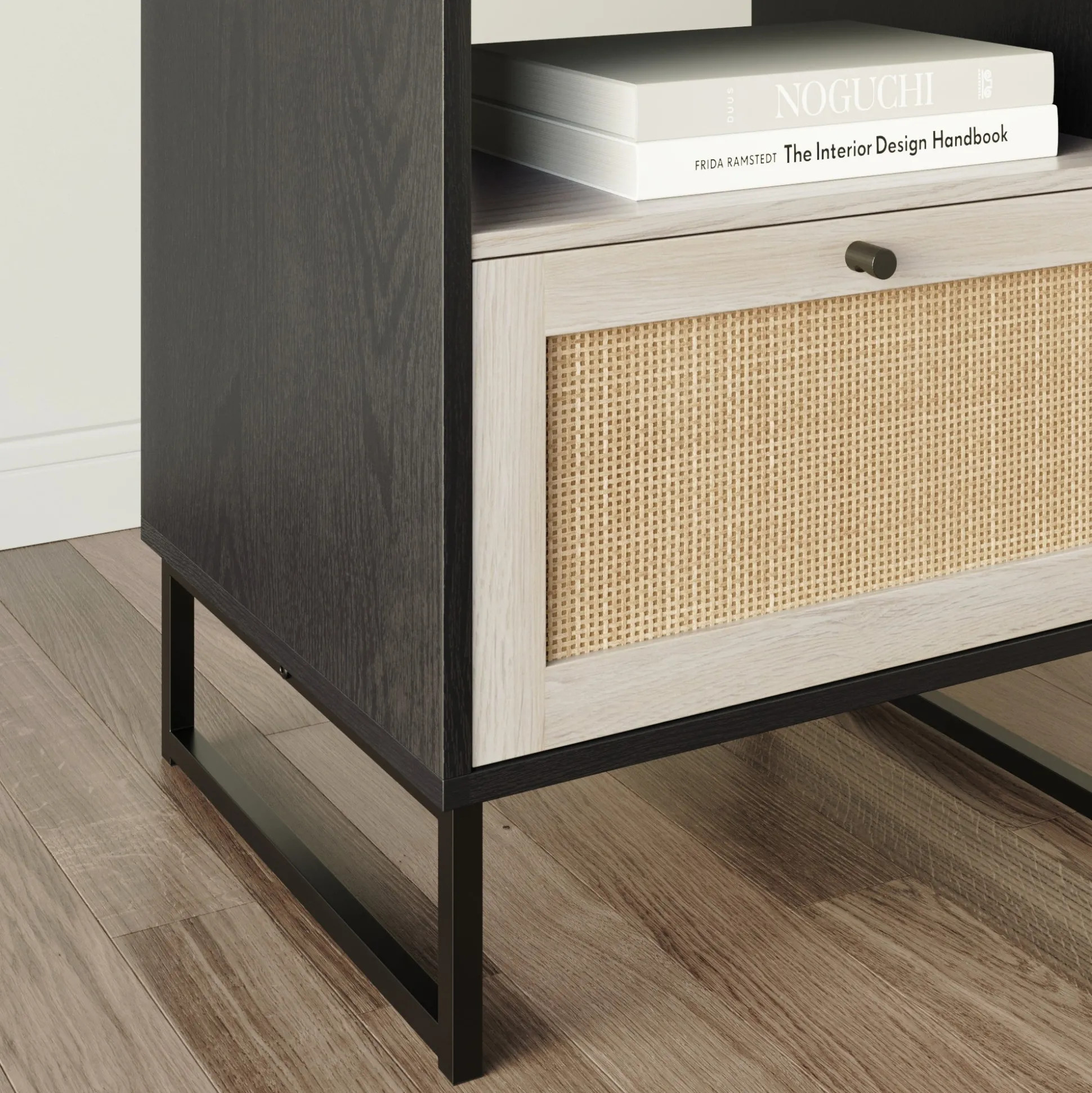 Rattan & Wood Nightstands Black (Set of 2)