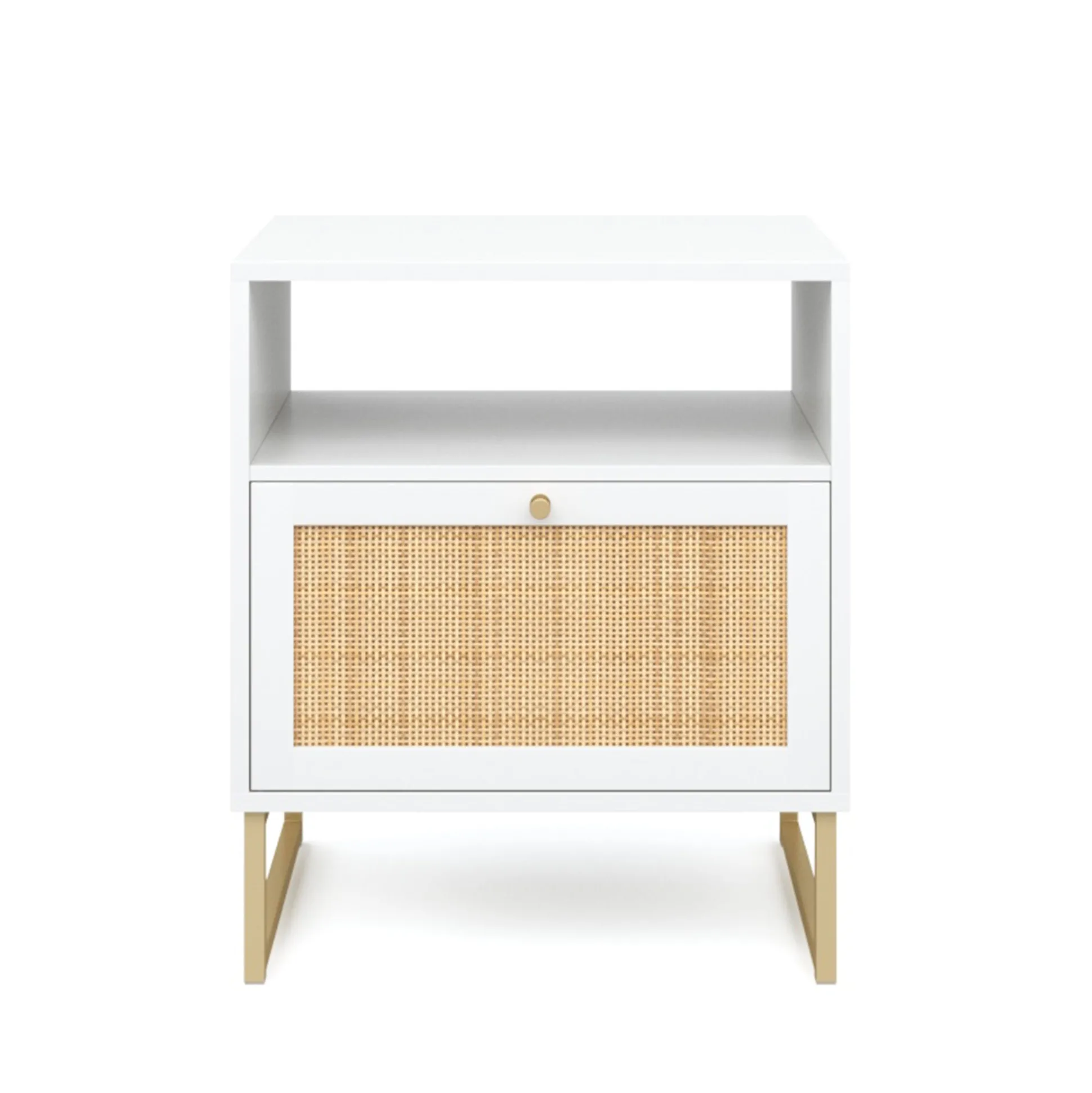Rattan & Wood Nightstands White (Set of 2)