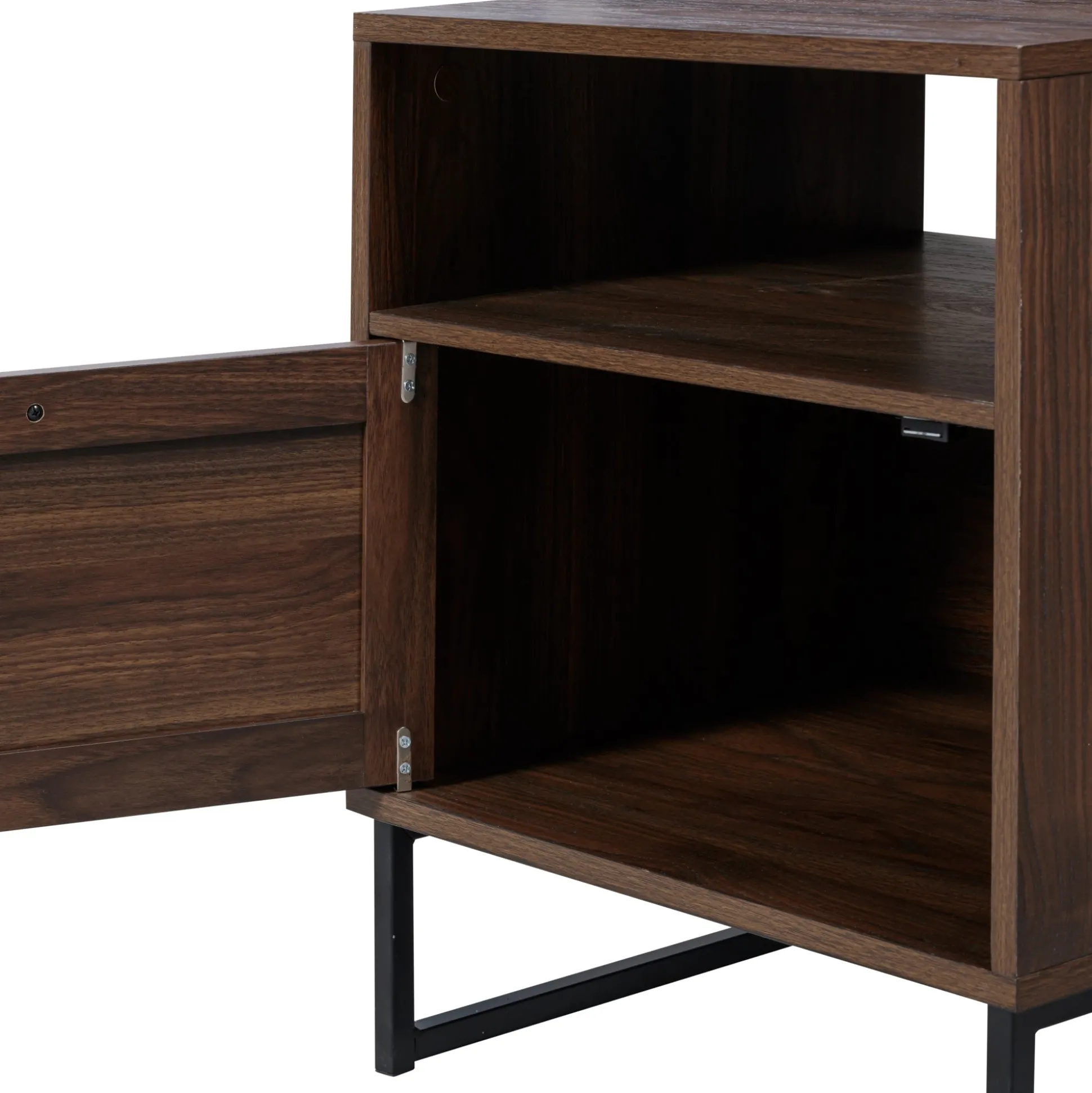 Rattan & Wood Storage Nightstands Walnut (Set of 2)