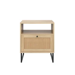 Rattan & Wood Storage Nightstand Light Oak