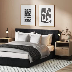 Rattan & Wood Storage Nightstand Light Oak