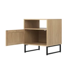 Rattan & Wood Storage Nightstand Light Oak