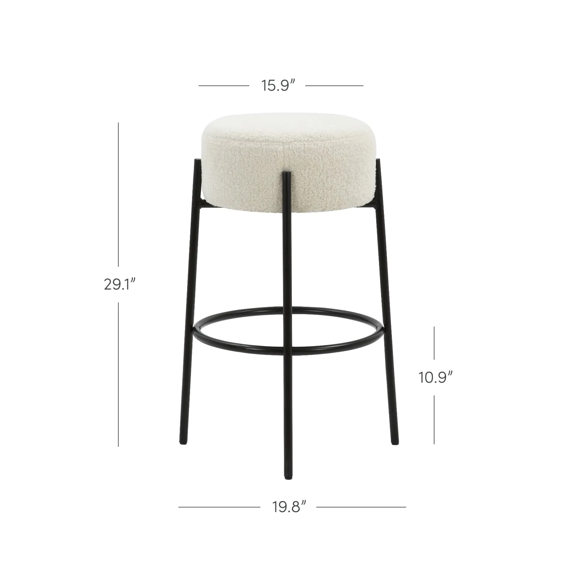 Round Boucle Backless Bar Stools (Set of 3)