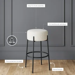 Round Boucle Backless Bar Stools (Set of 3)
