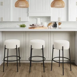 Round Boucle Backless Bar Stools (Set of 3)