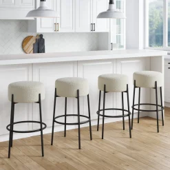 Round Boucle Backless Bar Stools (Set of 4)