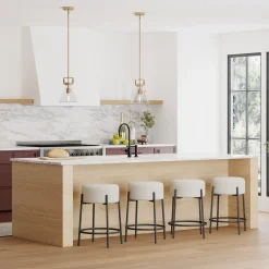 Round Boucle Backless Counter Height Bar Stools (Set of 4)