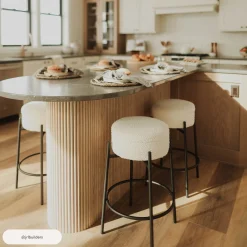 Round Boucle Backless Counter Height Bar Stools (Set of 4)