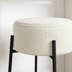 Round Boucle Backless Counter Height Bar Stools (Set of 4)