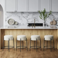 Round Boucle Backless Counter Height Bar Stools (Set of 4)
