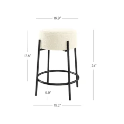 Round Boucle Backless Counter Height Bar Stools (Set of 2)