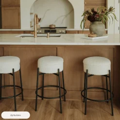 Round Boucle Backless Counter Height Bar Stools (Set of 2)