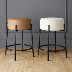 Round Boucle Backless Counter Height Bar Stools (Set of 3)