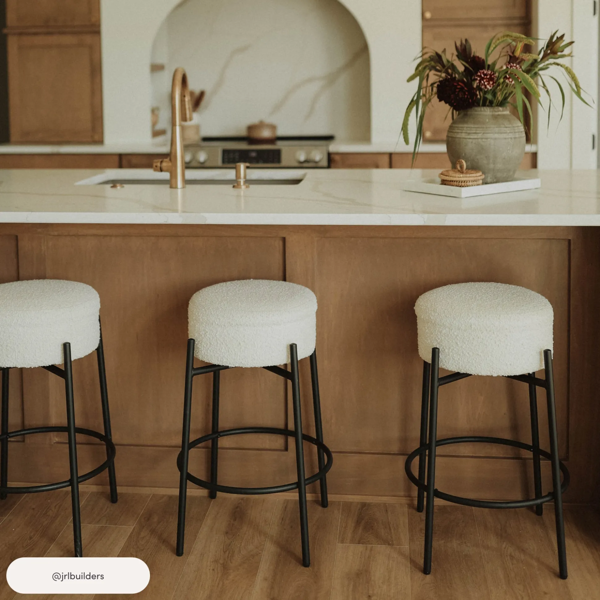 Round Boucle Backless Counter Height Bar Stools (Set of 3)