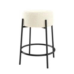 Round Boucle Backless Counter Height Bar Stools (Set of 3)