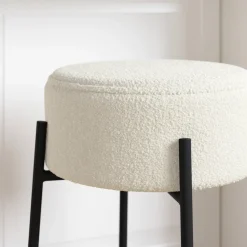 Round Boucle Backless Counter Height Bar Stool