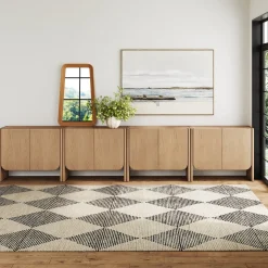 Rounded Wood Accent Cabinet or Large Credenza Raw Oak (Set of 4)