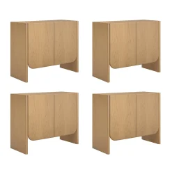 Rounded Wood Accent Cabinet or Large Credenza Raw Oak (Set of 4)
