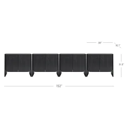 Rounded Wood Accent Cabinet or Large Credenza Black Oak (Set of 4)