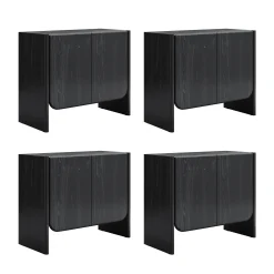 Rounded Wood Accent Cabinet or Large Credenza Black Oak (Set of 4)