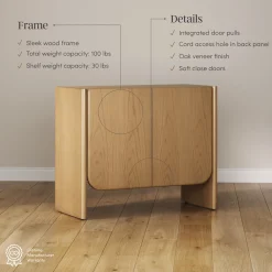 Rounded Wood Accent Cabinet or Kitchen Credenza Raw Oak (Set of 2)
